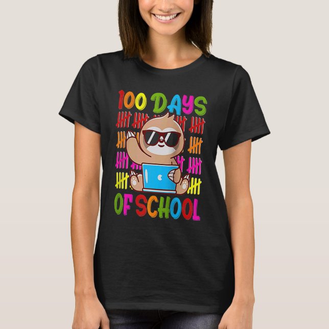 Camiseta Happy 100 Days of School Sloth Teacher Kid Student (Frente)