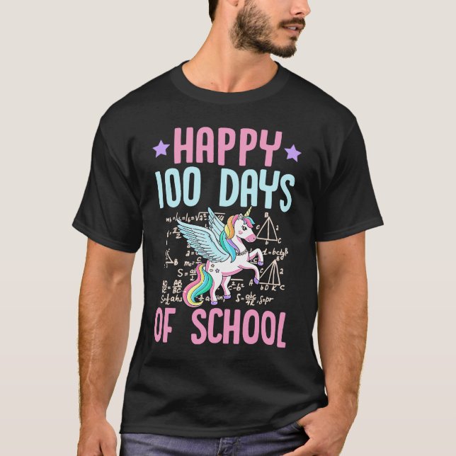 Camiseta Happy 100 Days Of School Unicorn Pegasus Math Teac (Frente)