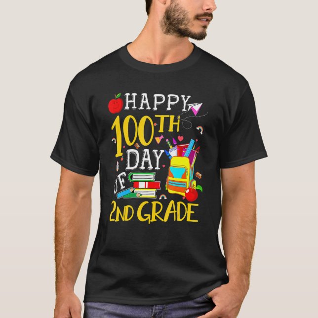 Camiseta Happy 100th Day Of 2nd Grade Second Grade Teacher  (Frente)