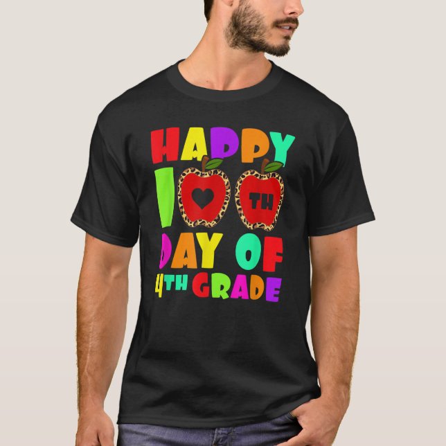 Camiseta Happy 100th Day Of 4th Grade Leopard Teacher Fourt (Frente)
