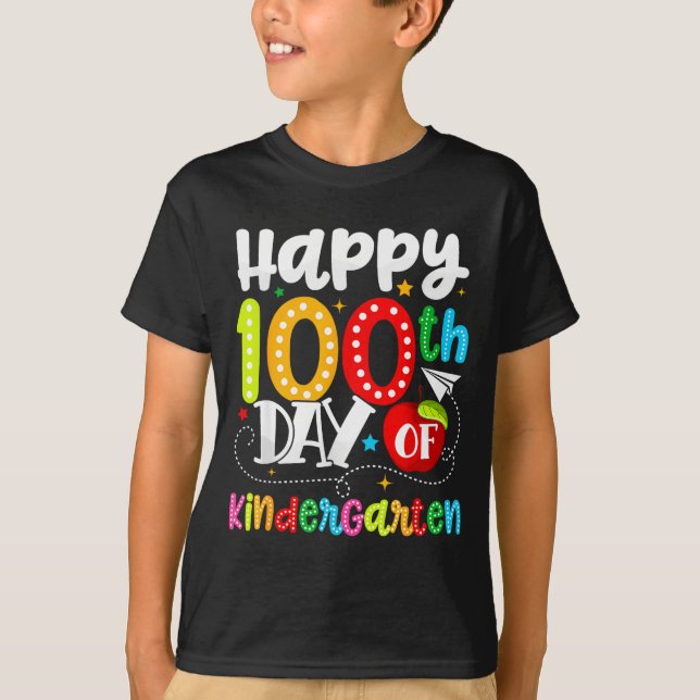 Camiseta Happy 100th Day Of Kindergarten Funny Teachers Stu (Frente)