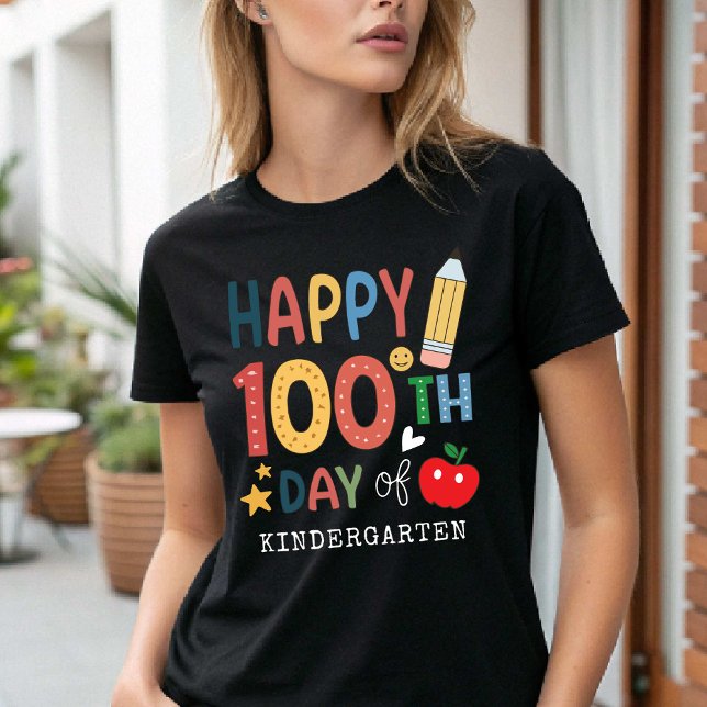 Camiseta Happy 100th Day of Kindergarten Teacher black (Happy 100th Day of Kindergarten Teacher black T-Shirt)