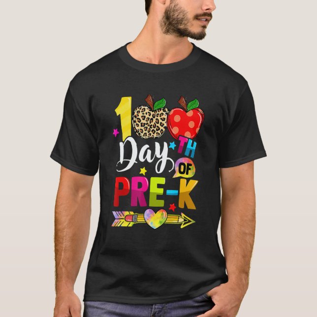 Camiseta Happy 100th Day Of Pre K Leopard Teacher 100th Day (Frente)