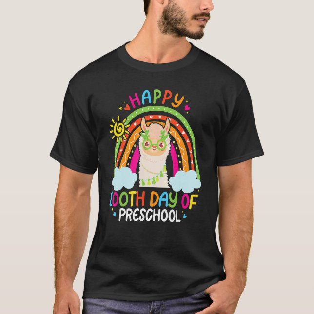 Camiseta Happy 100th Day Of Preschool Llama Lover Rainbow 1 (Frente)