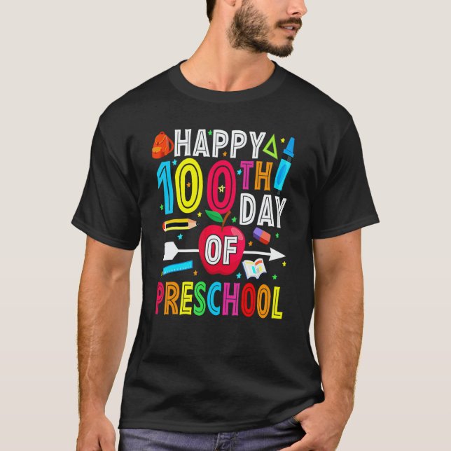 Camiseta Happy 100th Day Of School 100 Days Of Preschool Te (Frente)