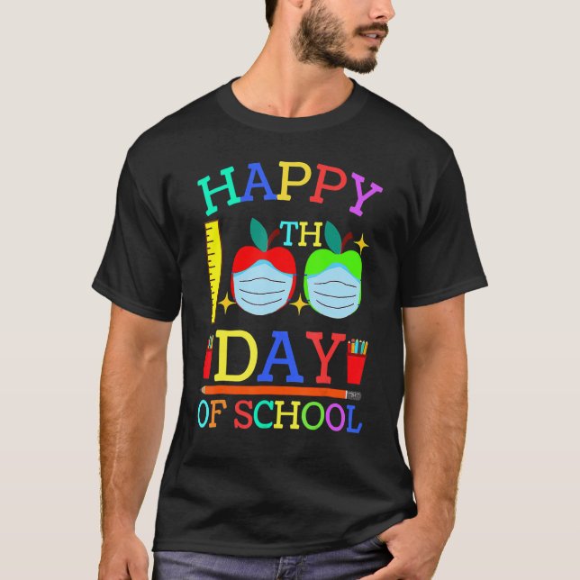 Camiseta Happy 100th Day Of School Apple Face Mask Teacher  (Frente)