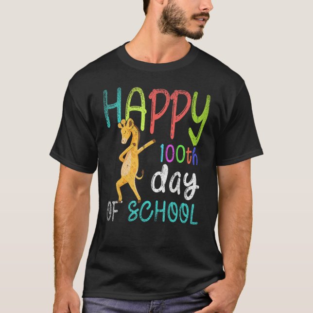 Camiseta Happy 100th Day Of School Dabbing Giraffe 100 Days (Frente)