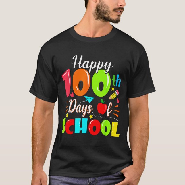 Camiseta Happy 100th Day Of School Funny Teachers Sudents K (Frente)