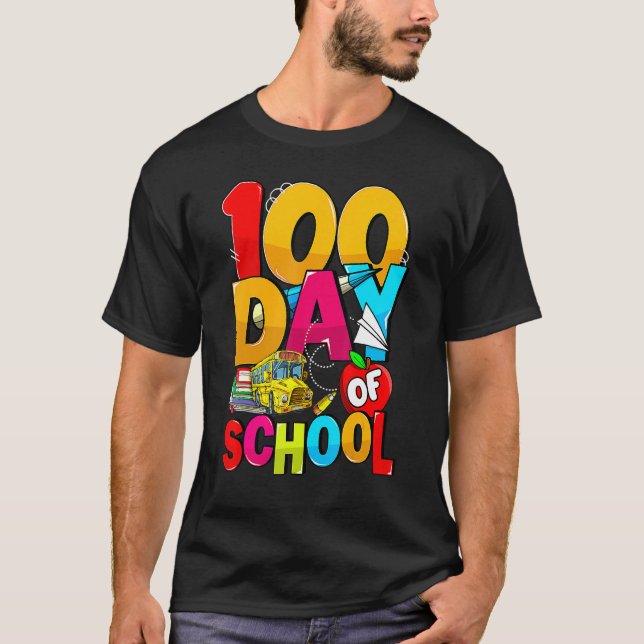 Camiseta Happy 100th Day Of School Groovy 100 Days Of Schoo (Frente)