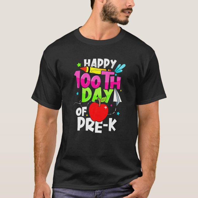 Camiseta Happy 100th Day Of School Pre K  Teacher Student (Frente)