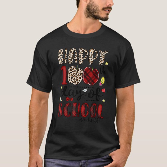 Camiseta Happy 100th Day Of School Red Plaid Apple Teacher  (Frente)