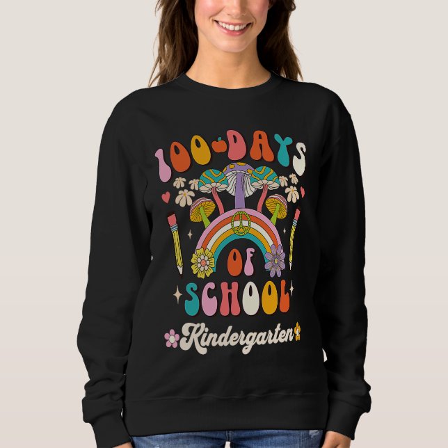 Camiseta Happy 100th Day Of School Retro Groovy 100 Days Ki (Frente)