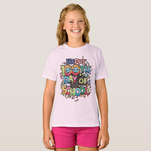 Camiseta Happy 100th Day of School Robot Space Explorer Kid (Frente Completa)