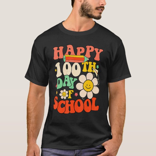 Camiseta Happy 100th Day Of School Teacher Kids 100 Days Re (Frente)