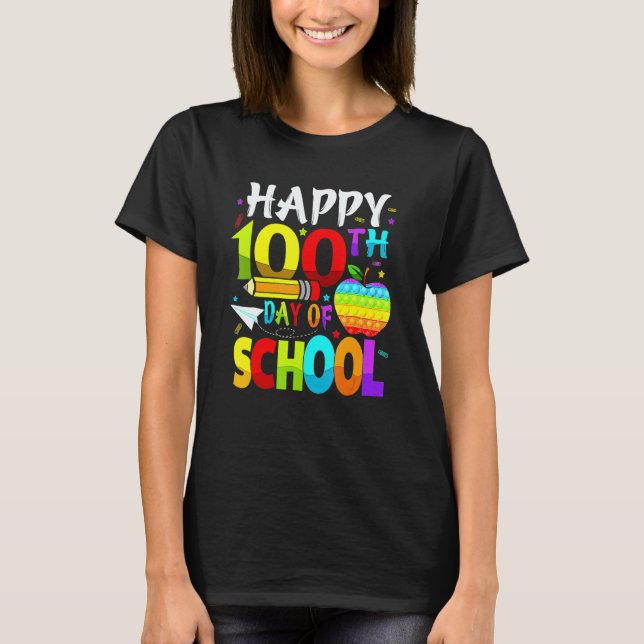 Camiseta Happy 100th Day Of School Teacher Rainbow 100 Days (Frente)