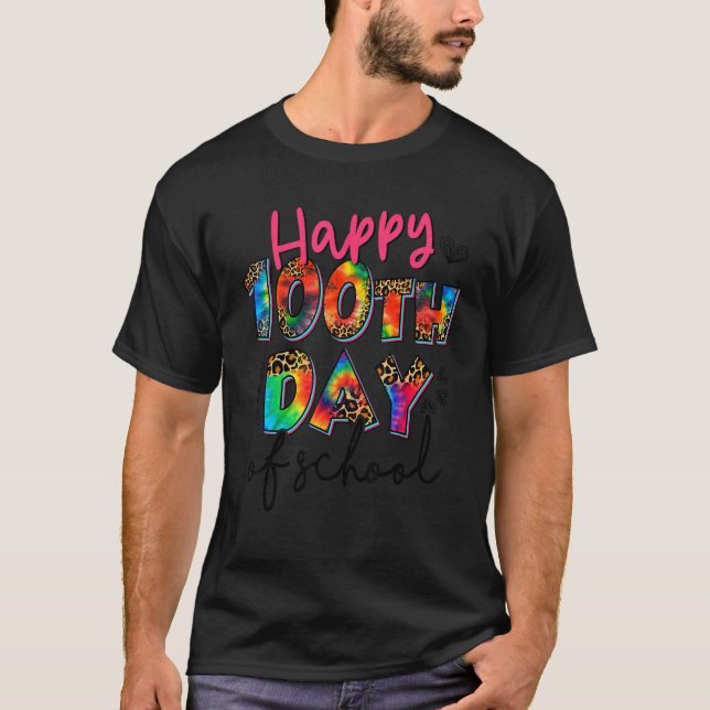 Camiseta Happy 100th Day of School Tie Dye Leopard Teachers (Frente)