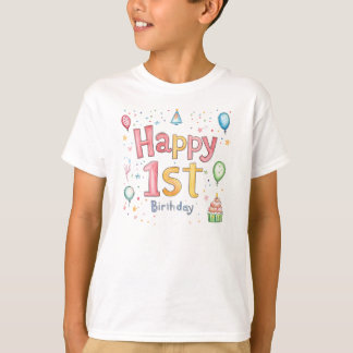 Camiseta Happy 1st Birthday – Cute Birthday Card with pink