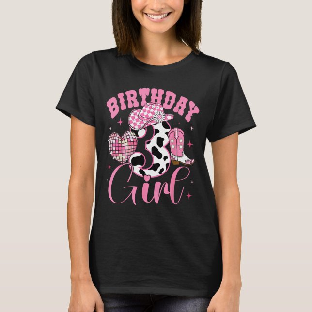 Camiseta Happy 3rd Birthday Girl Outfit Rodeo Western Cowgi (Frente)
