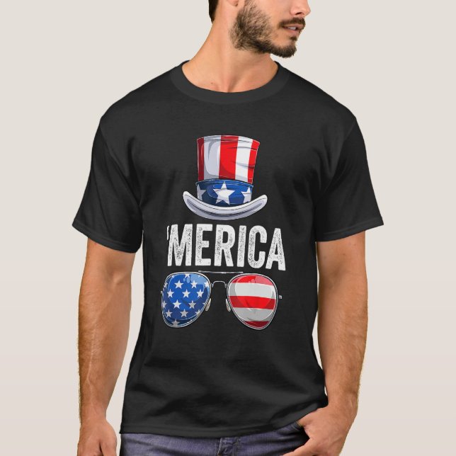 Camiseta Happy 4th Of July American Patriotic US Flag Meric (Frente)