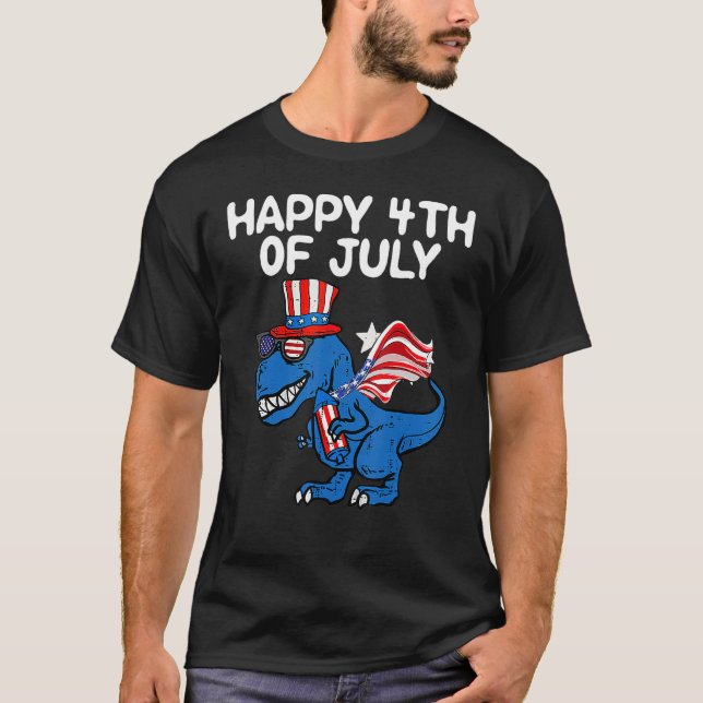 Camiseta Happy 4th Of July Boys Toddler Trex Dinosaur Ameri (Frente)