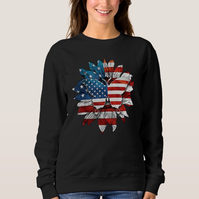 Camiseta Happy 4th Of July Butterflies Sunflower US Flag Pa (Frente)
