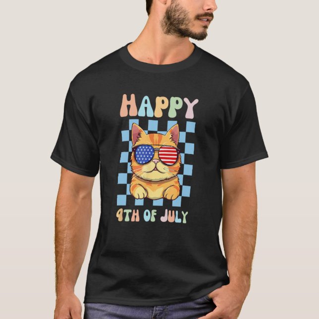 Camiseta Happy 4th of July Cool Cat Sunglasses Patriotic US (Frente)