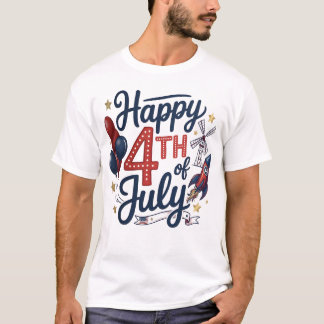 Camiseta Happy 4th of July Patriotic Rocket & Stars
