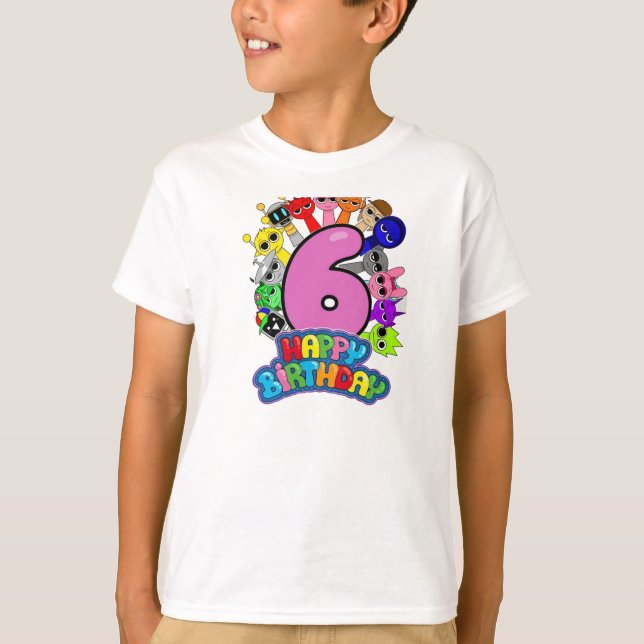 Camiseta Happy 6th Birthday Sprunki - Simon Funbot Oren (Frente)