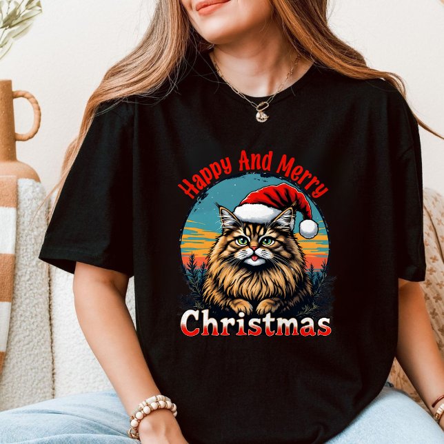 Camiseta Happy And Merry Christmas - Cute Cat (Criador carregado)