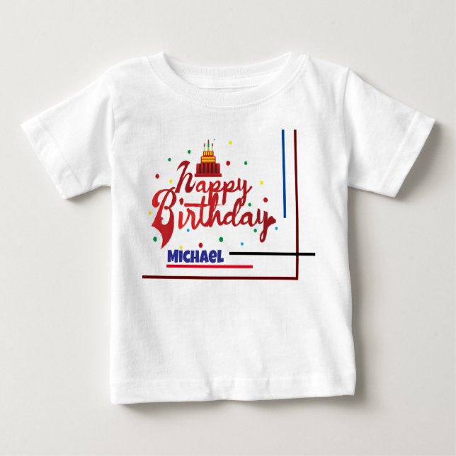 Camiseta Happy Birthday Custom Name Modern Elegant Gift (Frente)