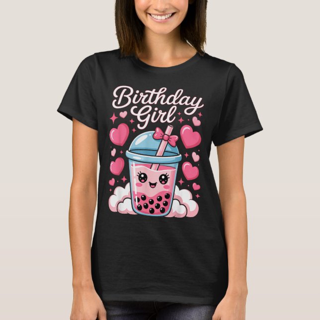 Camiseta Happy Birthday Girl Cute Nk Bow Bubble Boba Tea An (Frente)