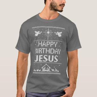 Camiseta Happy Birthday Jesus Ugly Christmas Sweater Scandi