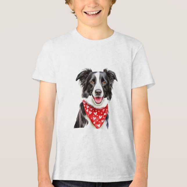 Camiseta Happy Border Collie com Bandana Vermelha (Frente)
