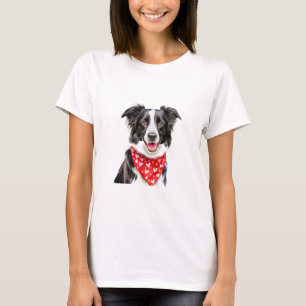 Camiseta Happy Border Collie com Bandana Vermelha