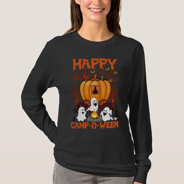 Camiseta Happy Camp O Ween Halloween Camping Camper (Frente)
