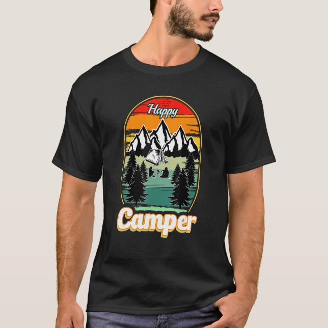 Camiseta Happy Camper Camping  Men Women Retro 70s 80s (Frente)