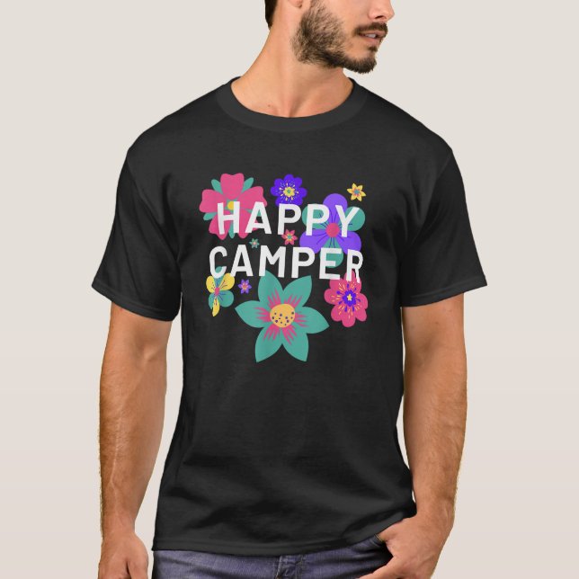 Camiseta Happy Camper Floral Layering Flowers Camping Tee f (Frente)