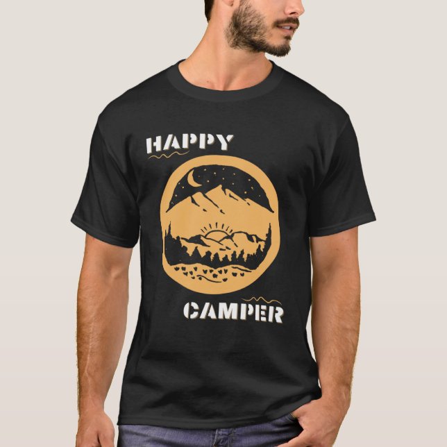 Camiseta Happy Camper Travel Adventure Hike Wander Backpack (Frente)