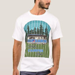 Camiseta Happy Camper Vibes Vintage RV Trip<br><div class="desc">Hit the open road and soak in the beautiful wilderness scenery with this fun "Happy camper vibes" design. Featuring a classic blue motorhome nestled among tall pine trees, it captures the ultimate freedom of cross-country road trips and weekend getaways. Perfect for customizing with your own text or family name to...</div>