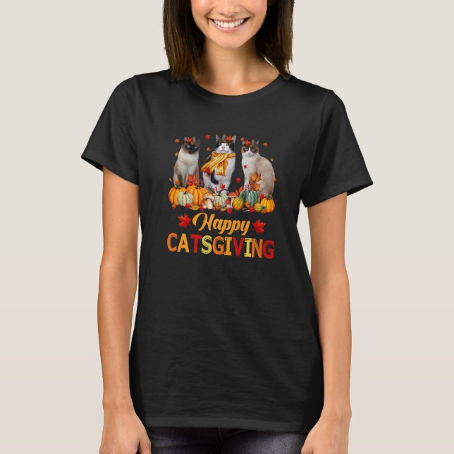 Camiseta Happy Catsgiving Siamese Cat Autumn Fall Vibes Tha (Frente)
