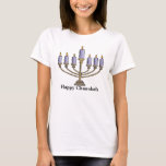 Camiseta Happy Chanukah<br><div class="desc">Feliz Chanukah Menorah com velas azuis.</div>