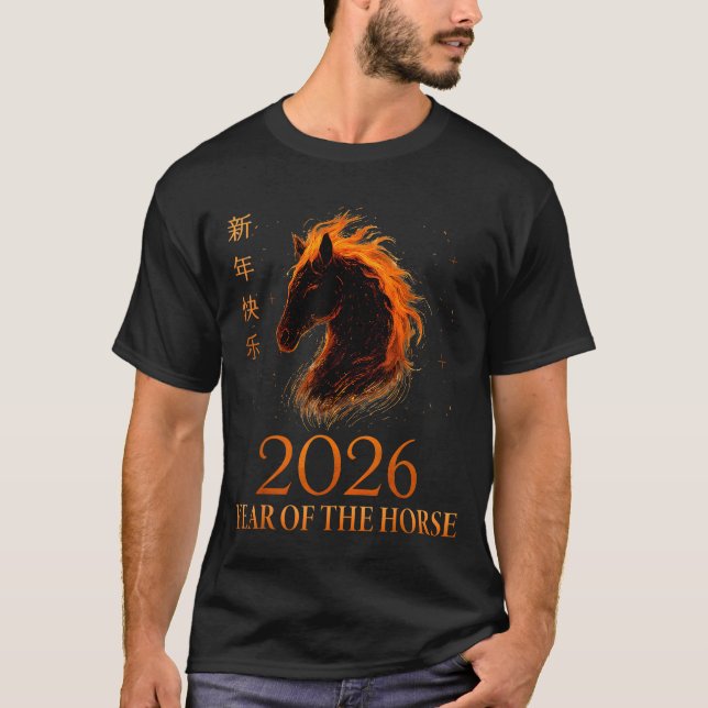 Camiseta Happy Chinese New Year 2026 Year Of The Horse Flam (Frente)
