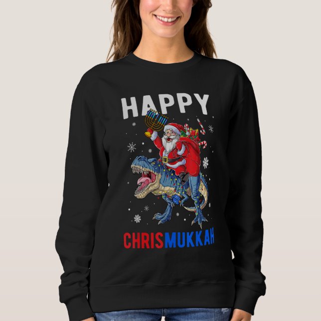 Camiseta Happy Chrismukkah Dinosaur Santa Claus Christmas H (Frente)