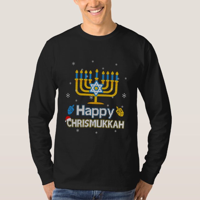 Camiseta Happy Chrismukkah Ugly Hanukkah Sweater de Natal (Frente)