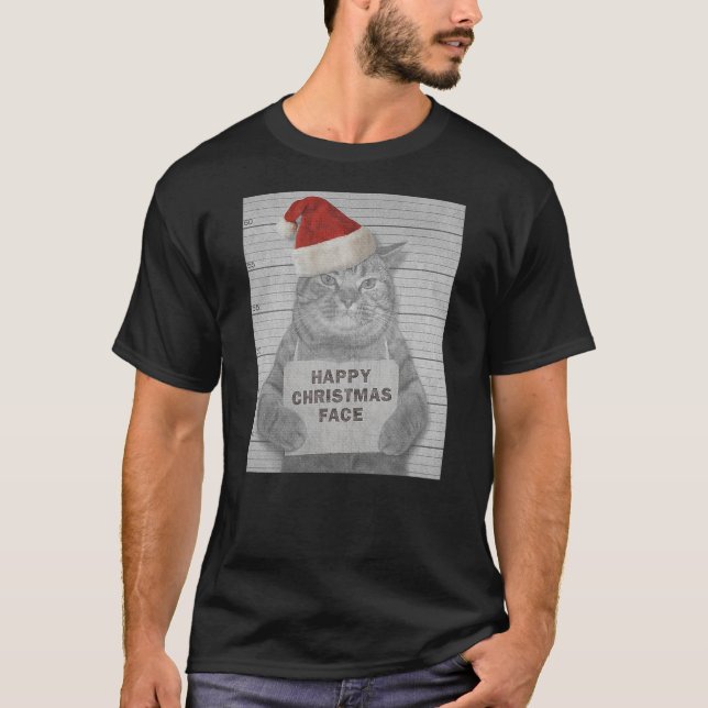 Camiseta Happy Christmas Face Grouchy Cat (Frente)