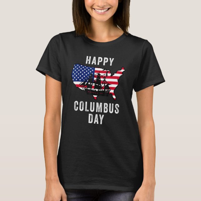 Camiseta Happy Columbus Day Usa Flag Discovery Italiana Exp (Frente)