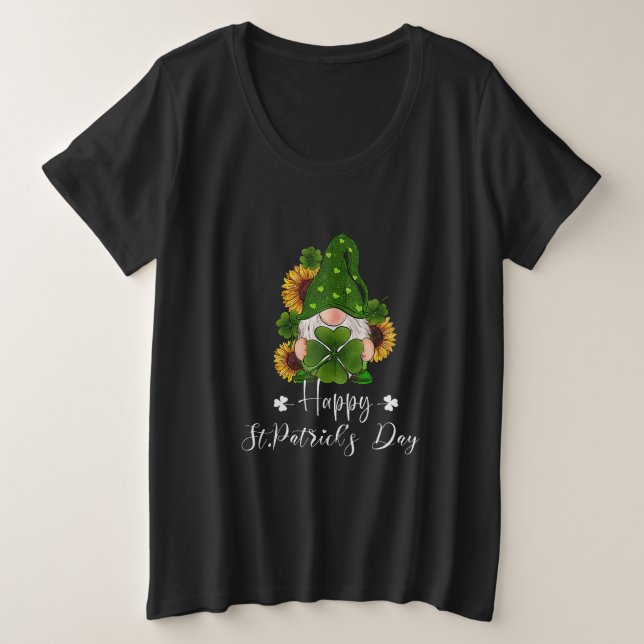 Camiseta Happy Dia de São Patrício Shamrock Gnomo Irlandês (Frente do Design)