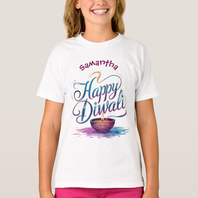 Camiseta Happy Diwali customisable white  (Frente)