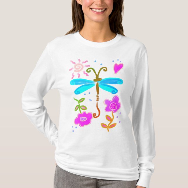 Camiseta Happy Dragonfly Abstrato Art para Vestir (Frente)