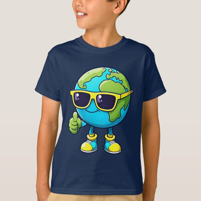 Camiseta Happy Earth Buddy Tee  Eco Globe Cartoon (Frente)